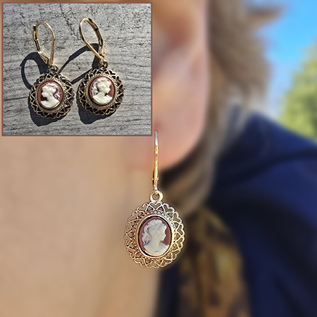 Mary Todd Lincoln Gold Cameo Drop Earrings